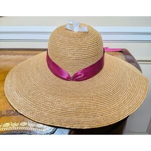 Wide Brim Floppy Summer Straw Hat with Pink Bow UPF50 Sunhat Boho Beachhat NEW